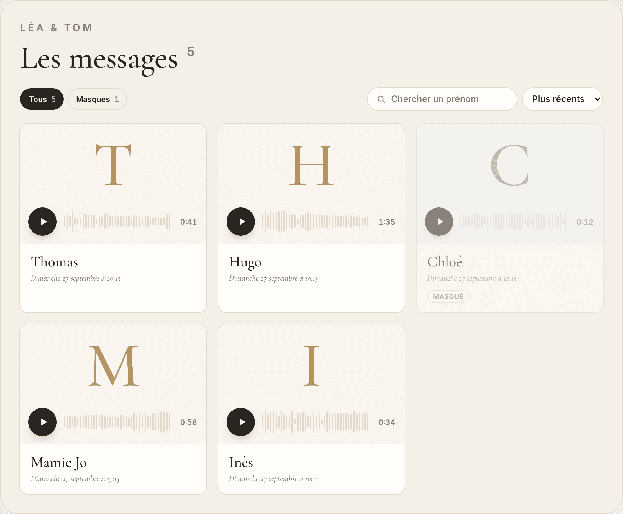 Le mur des messages du livre d’or : les messages vocaux et vidéo des invités