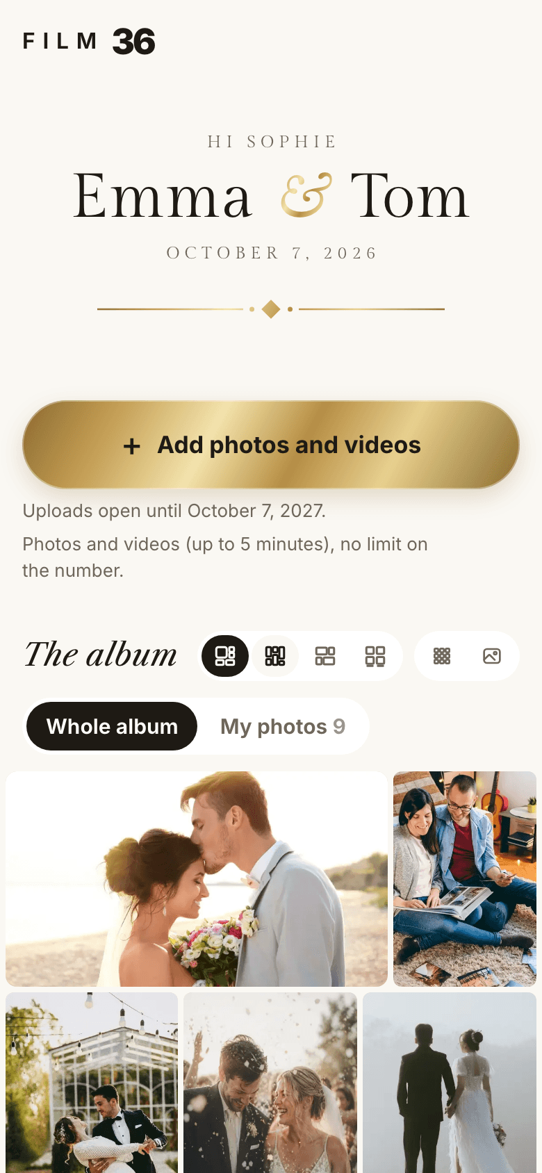 The guest page of the album in the Gold Leaf style