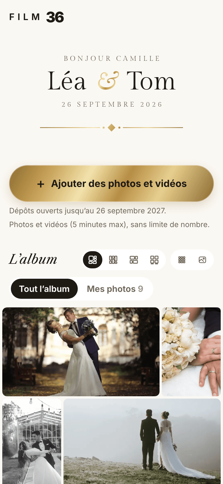 La page invité de l’album dans le style Dorure