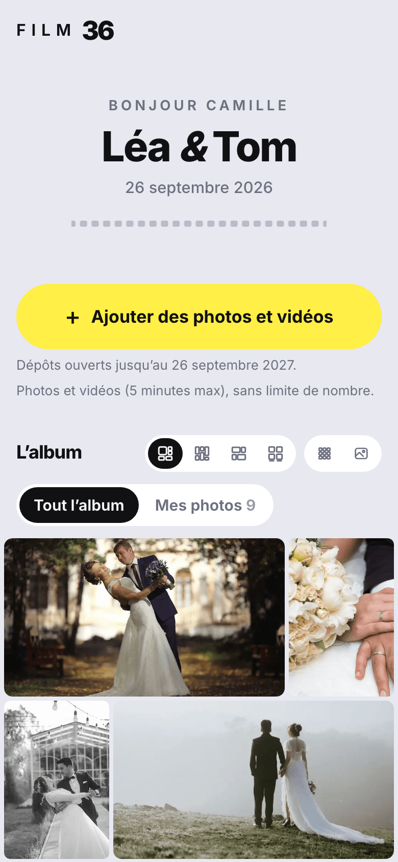 La page invité de l’album dans le style Pellicule
