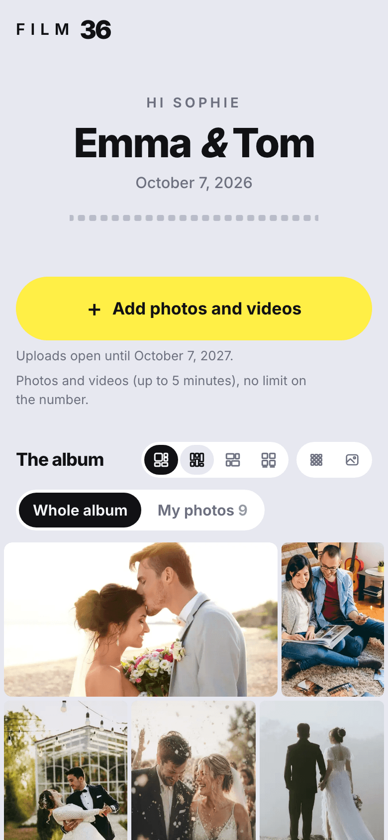 The guest page of the album in the Film style