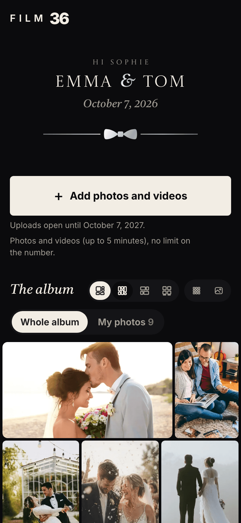 The guest page of the album in the Black Tie style